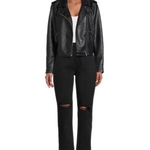 Black Faux Leather Moto Jacket Junior Large (11-13)